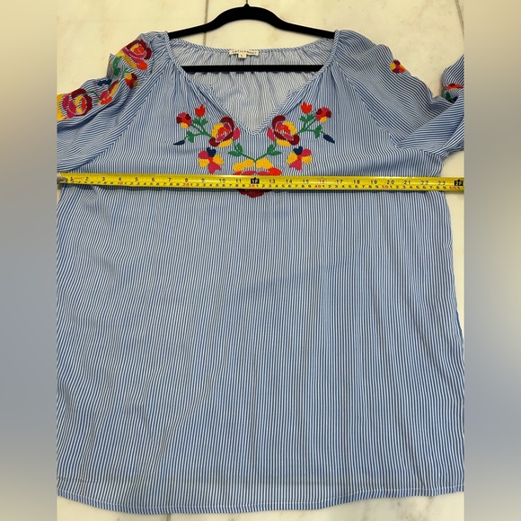 Artisan NY 3/4 sleeve, blue white striped multicolor, floral detail - Picture 5 of 5